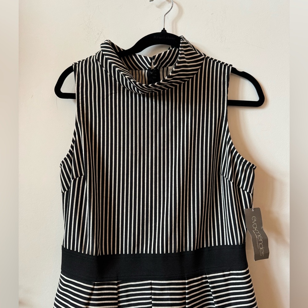 Eva mendes Striped Black White Classic Vintage Sleeveless A-line Dress 10 NWT - Picture 2 of 8